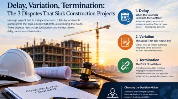 Delay, Variation, Termination: The 3 Disputes That Sink Construction Projects